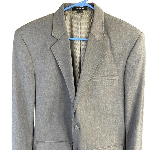 Structure Gray Wool Blend Patch Pocket Two-Button Sport Coat Blazer Jacket Sz M - Picture 2 of 8